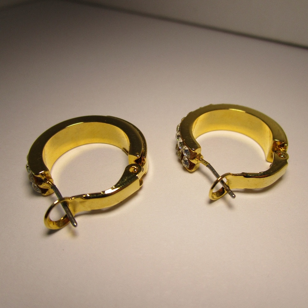 CZ in Gold Tone Hoop Earrings - Picture 5 of 6